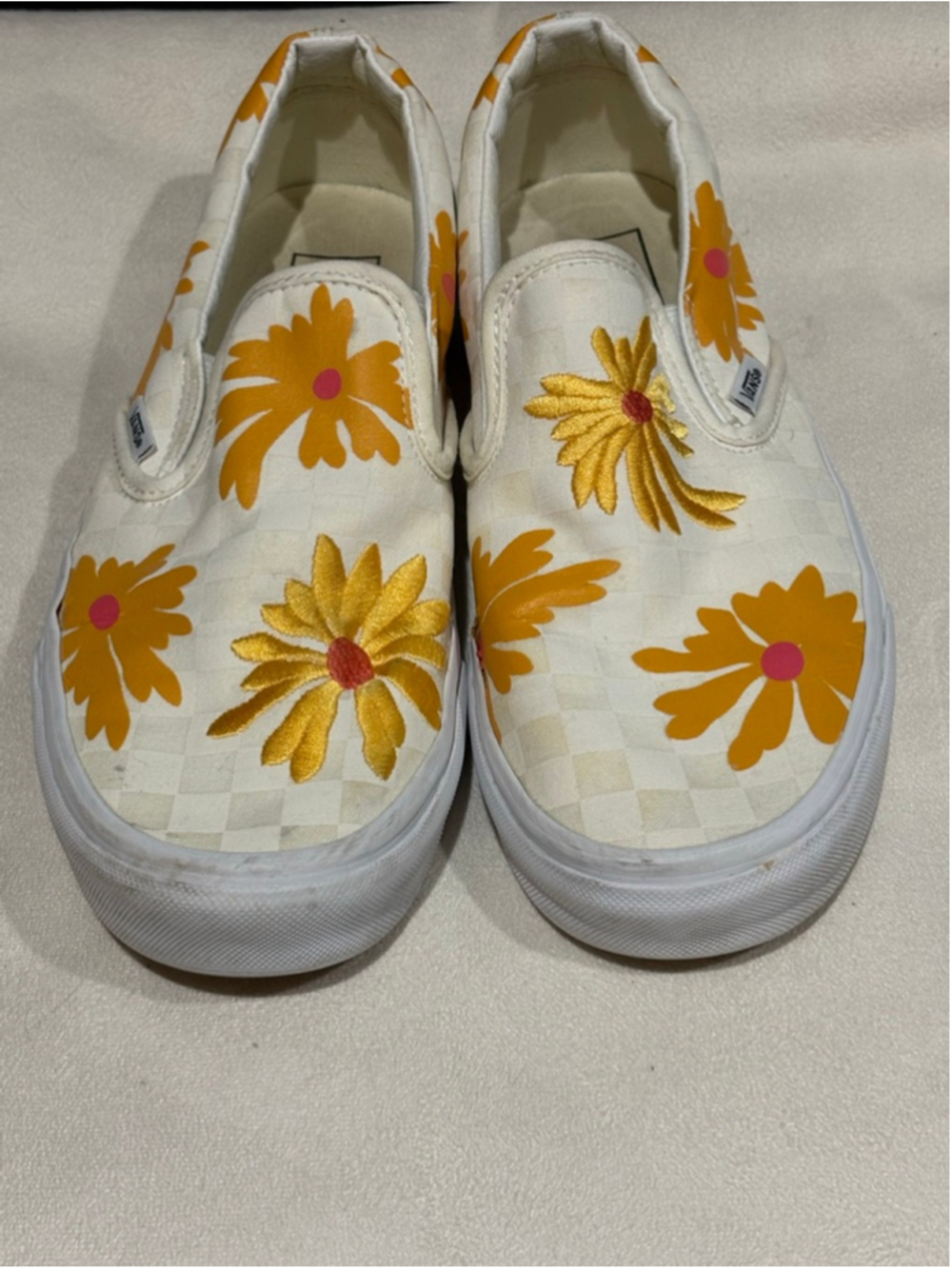 Women's Vans Slip-On Daisy Checkered Sneakers White Yellow - Picture 6 of 6
